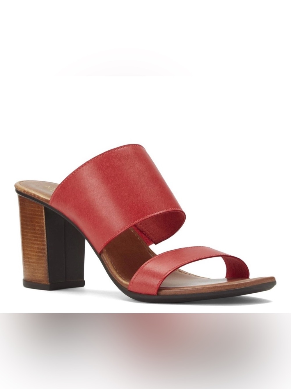 Nine West Citigirl Red Two-Strap Brown Block Heel Slide Sandals Made In Italy